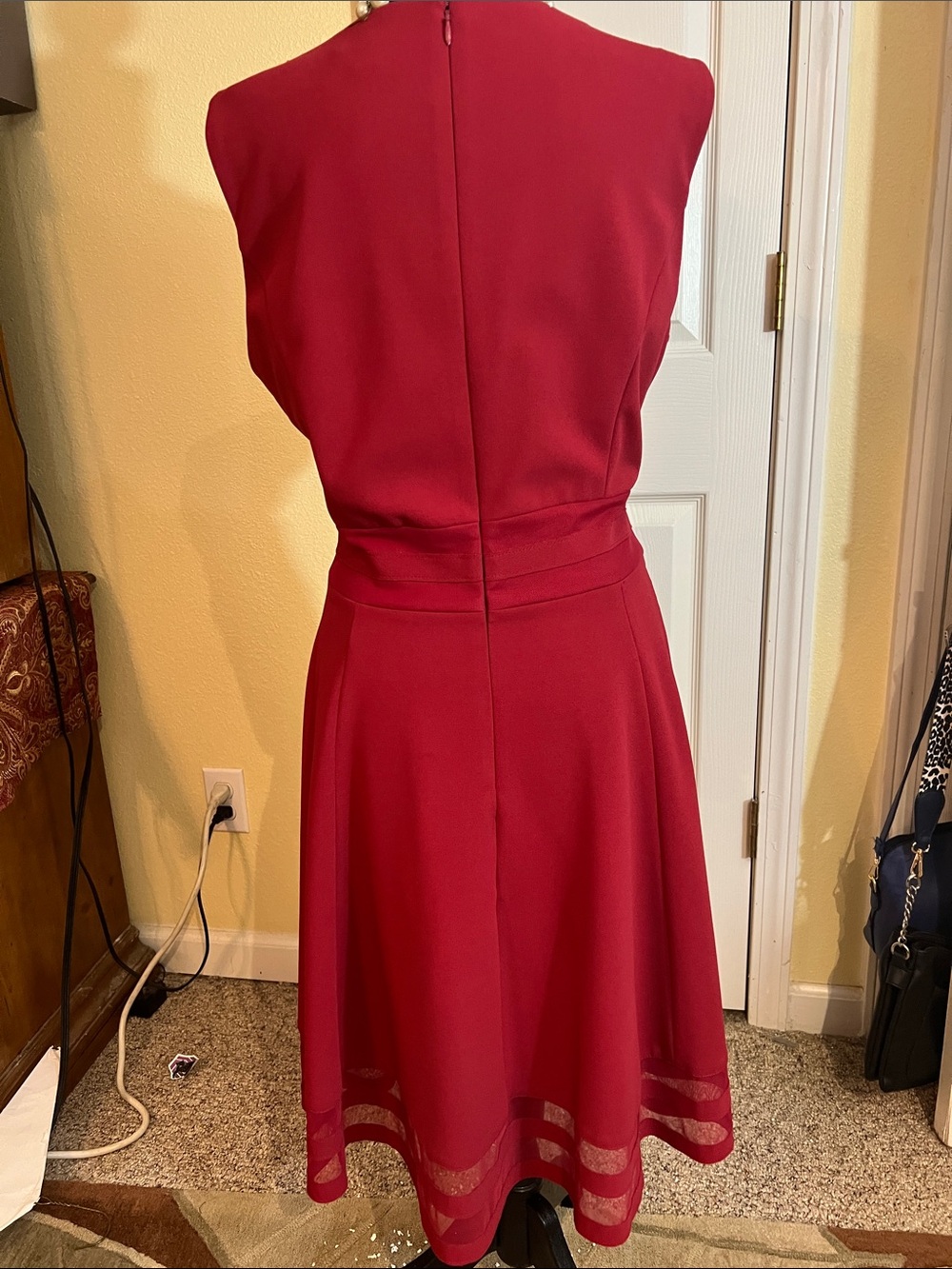 Calvin Klein Burgundy Sleeveless A-Line Midi Dress - Picture 2 of 2